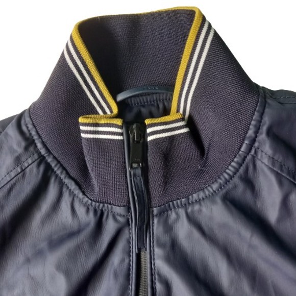 Size S 8 Zara Below Hip Length Navy w Striped Edges Jacket - Picture 3 of 7